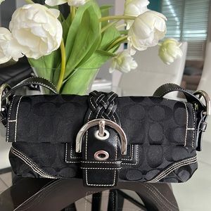 Coach Black leather trimmed bag